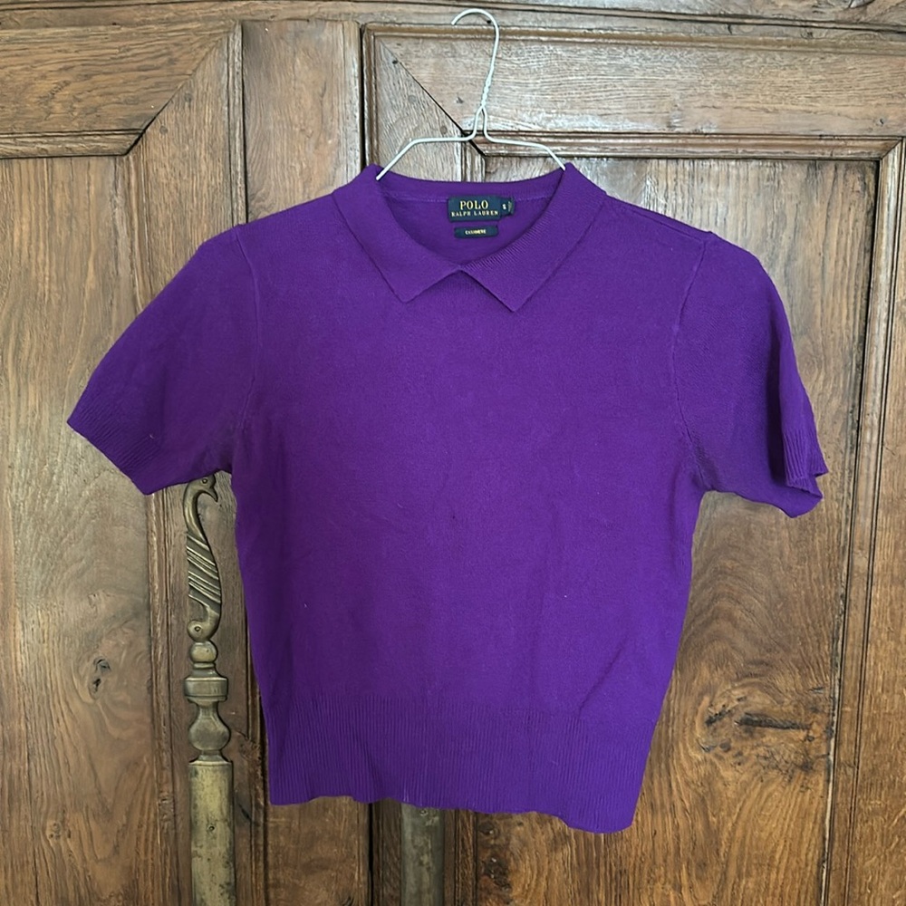 Purple cashmere short sleeved polo